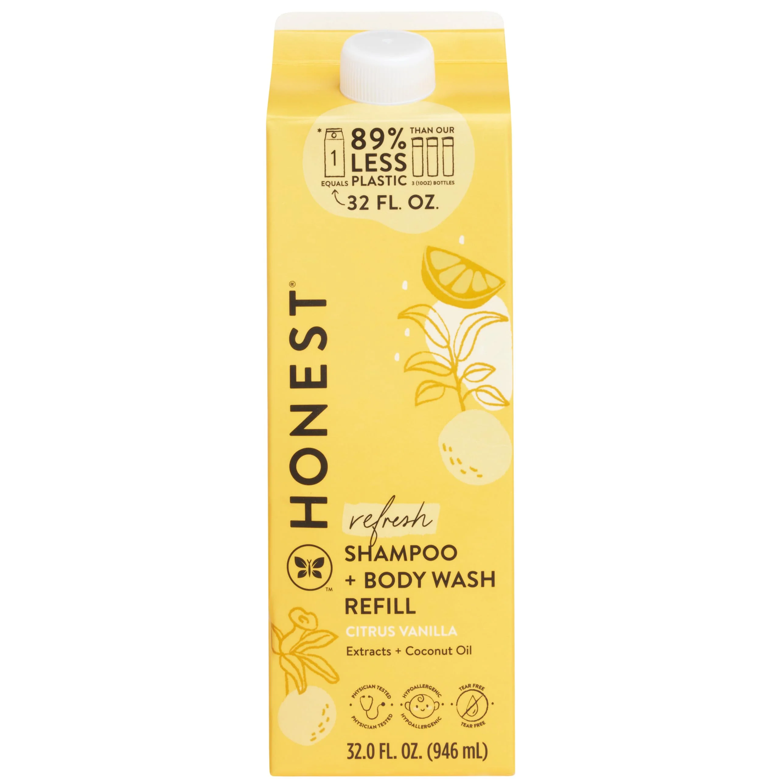 Functional The Honest Company 2-in-1 Cleansing Shampoo Body Wash Refill Carton Gentle for Baby Naturally Derived Tear- Hypoallergenic Citrus Vanilla Premium