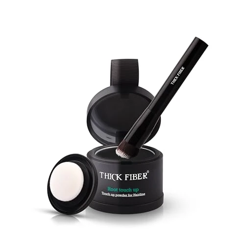 Minimalist THICK FIBER Root Touch Up Powder - Water Sweat Resistant Hair Loss Concealer Set for Thinning Hair Women Includes Brush Black Clean