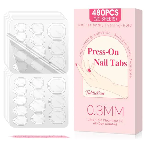 Lightweight 480pcs Strong Hold Nail Adhesive Tabs for Press On Nails -20 Sheets 480pcs 12 Sizes Nail Glue Tabs 0.3mm Ultra Thin Waterproof Breathable Nail Glue Secure