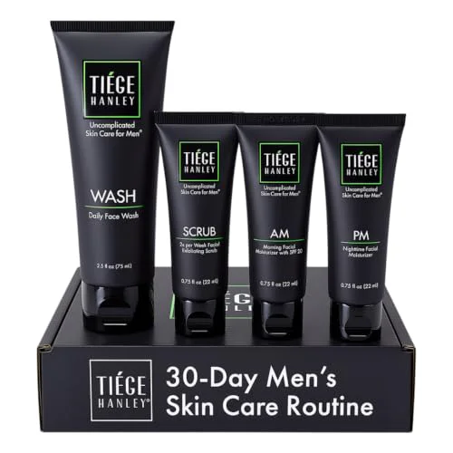 Casual Tiege Hanley Skin Care Set for Men Essential Routine System Level 1 Daily Face Wash Facial Scrub Moisturizer With SPF and Night Cream Long-Lasting