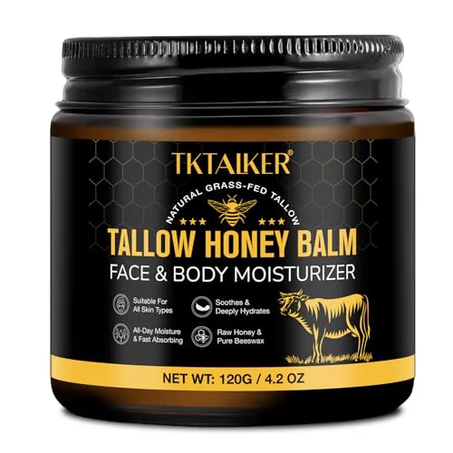 Classic Beef Tallow for Skin Beef Tallow for Face Hydrating Tallow Balm with Raw Honey and Beeswax Grass-Fed Beef Tallow Raw Wild Honey Blend Body Optimized