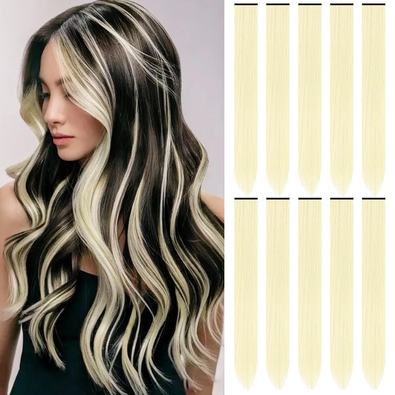 Environmentally Friendly TOFAFA Blonde Hair Extensions Clip in Synthetic Colored Hairpiece 10 PCS Verified