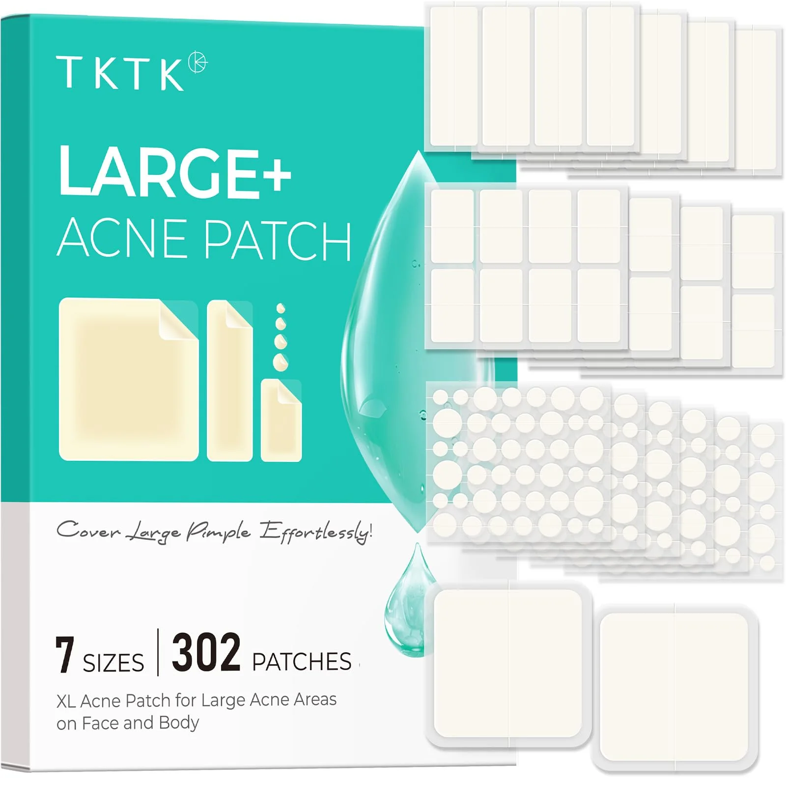 Top-Quality TKTK Large Pimple Patches for Face 7 Sizes XL Acne Patches Big Hydrocolloid Bandages for Body Chin Forehead Chest Back Zit Breakouts Clean