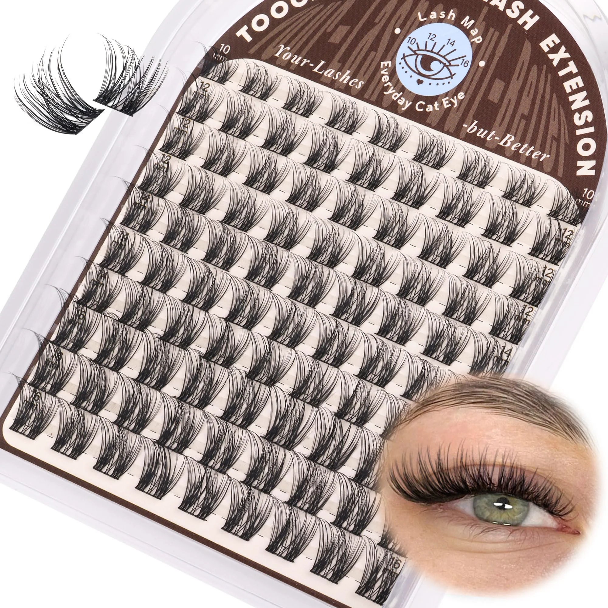 Durable TOOCHUNAG Natural Lash Clusters Wispy Eyelash Clusters D Curly Volume Individual Lashes 10-16MM Cluster Eyelash Extensions DIY Lash Extension Thin Refined