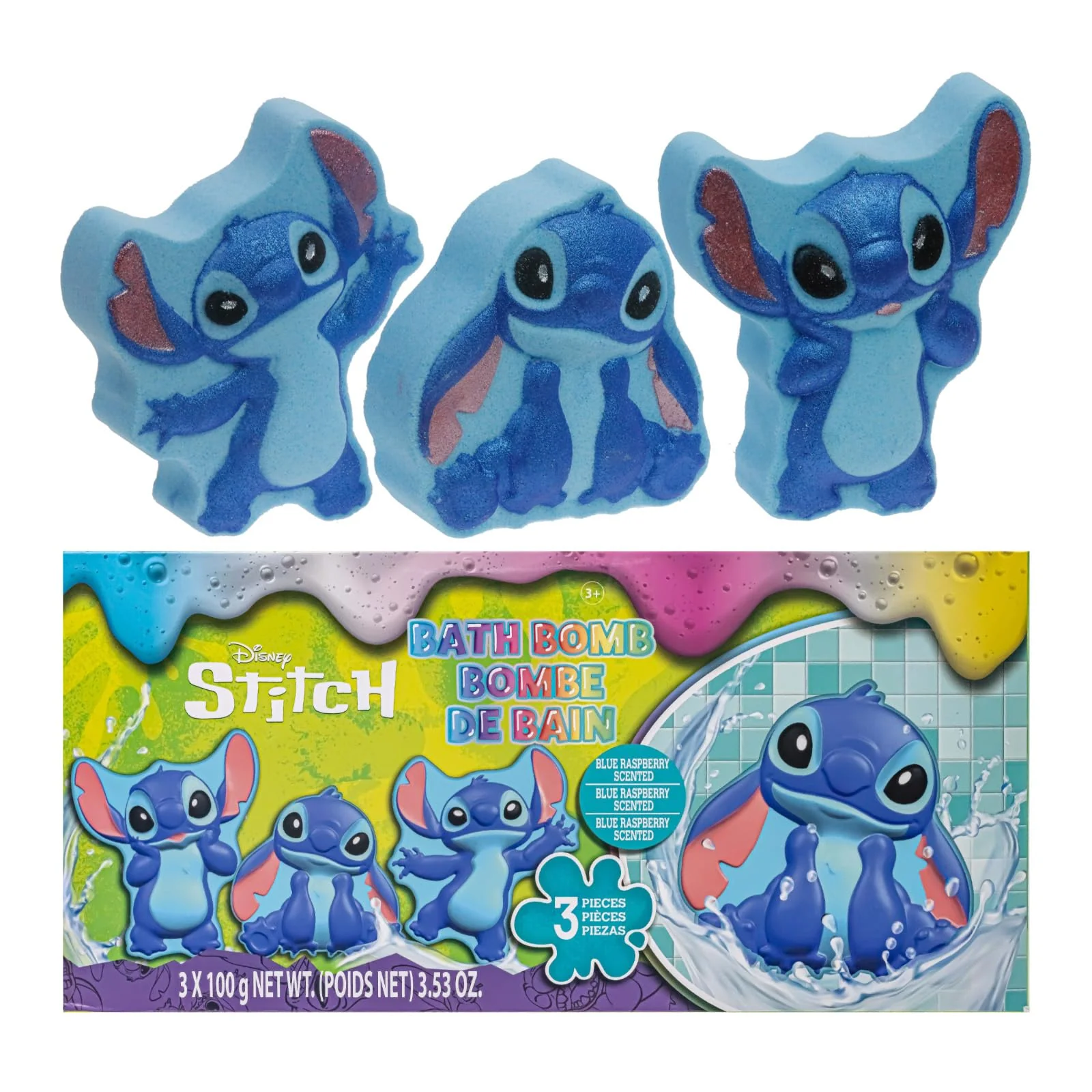 Classic Stitch 3pc Kid Bath Bomb Set Character Shaped Raspberry Scented Verified