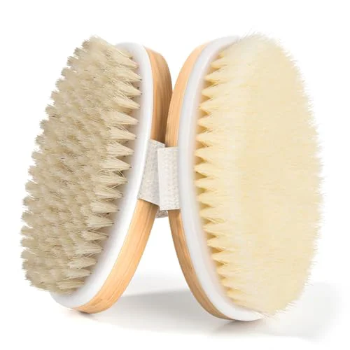 Superior 2 Pack Dry Brushing Body Brush Natural and Soft Bristle Shower Brush for Body Cleaning Exfoliating Bath Brush for Lymphatic Drainage Improve