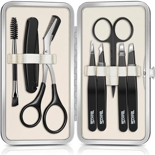 Proven TsMADDTs Tweezers for Men 8 in 1 Professional Eyebrow Tweezers Kit with Eyebrow Trimmer Scissors Razor Brush Skin Care Tools Healthy