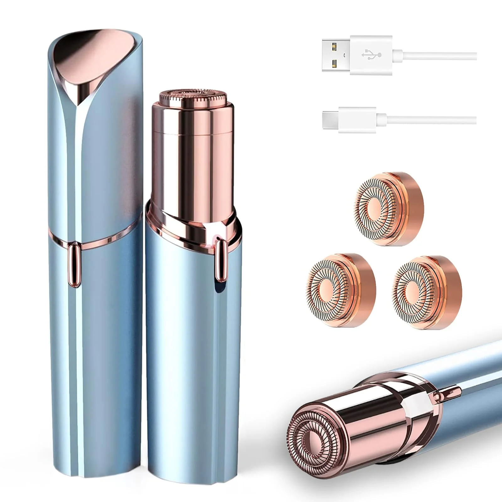 Fashionable tuokiy Facial Hair Removal for Women Painless Face Shaver for Womens Face Razors for Lip Chin with USB Rechargeable Blue 3 PCS Heads Modern