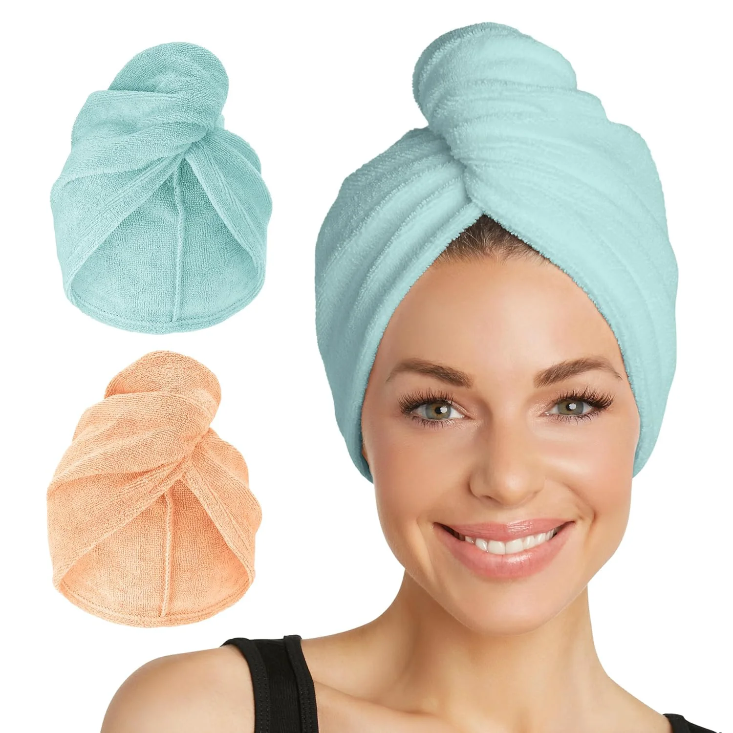 Selected Turbie Twist 2-Pack Microfiber Hair Towel for Beauty Travel Gifting - Wrap Turban for Straight Wavy Curly Hair - Premium Personal Care - Dazzling Official