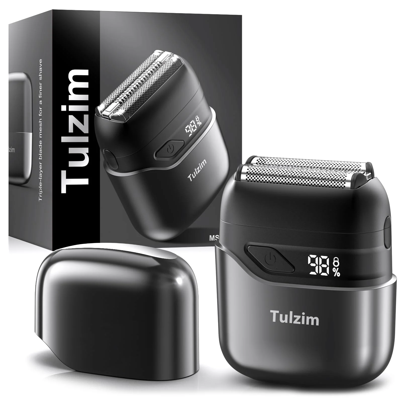 Smart Tulzim Electric Foil Shaver for Men Portable Electric Razor for Beard Face - 3 Floating Blade LED Display USB-C Fast Rechargeable - IPX7 Waterproof Elegant
