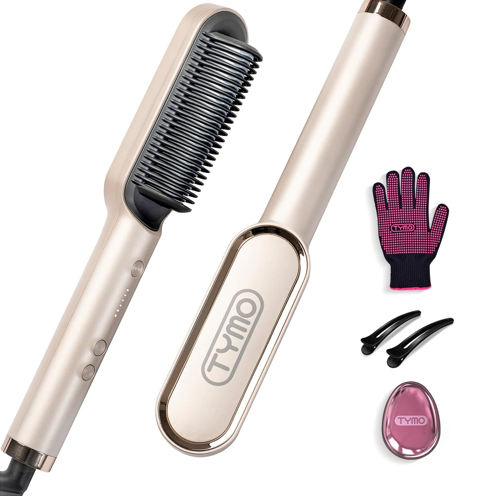 Eco-Friendly Hair Straightener Brush TYMO Ring Hair Straightener Comb Straightening Brush for Women with 5 Temps 20s Fast Heating Dual Voltage Gold Authentic