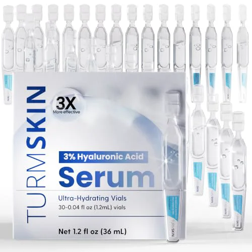 World-Class TURMSKIN® Hyaluronic Acid Serum Ampoules ULTRA HYDRATING VIALS - 3 Hyaluron Booster for Glass Skin Anti Aging - 24 Hours Hydration - Soft PE User-Friendly