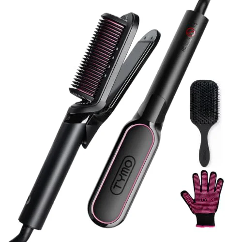 Versatile TYMO Flat Iron Hair Straightener Brush 2 in 1 200M Ions Hair Straighteners for Women Ceramic Straightening Hot Comb for Anti-Frizz Straights Waves Practical