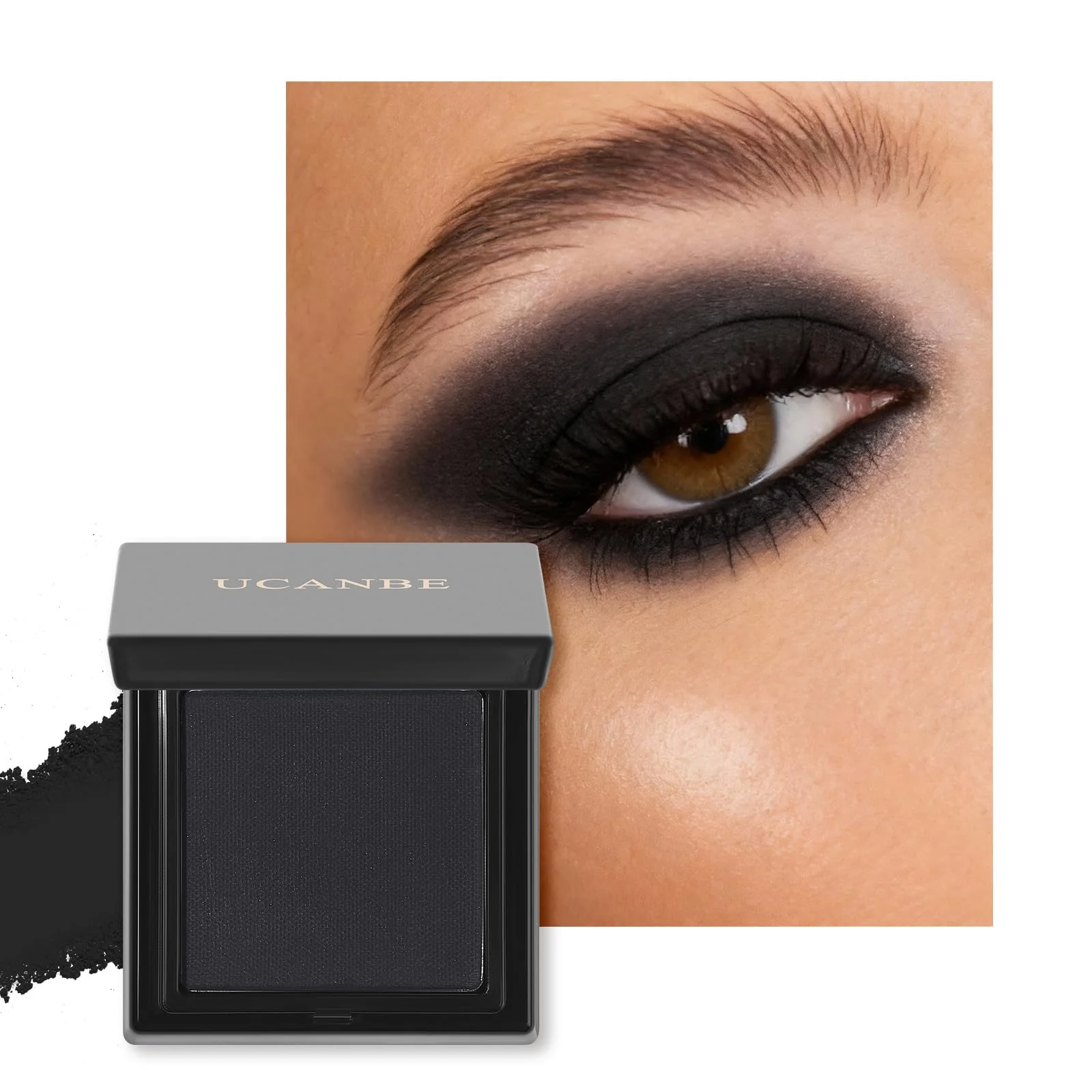 Unique UCANBE Black Single Eyeshadow Palette Highly Pigmented Matte Eye Shadow Powder Professional Long-Lasting Waterproof Makeup Palette Luxury