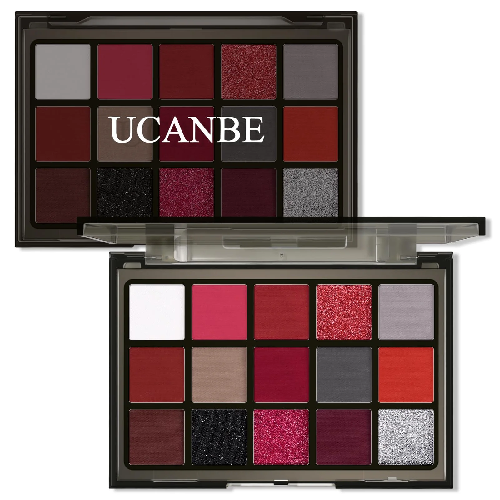 Soft UCANBE Red Eyeshadow Makeup Palette 15 Colors Burgunry Gray Silver Shimmer Matte Glitter Metallic Eye Shadow Pallet Pigmented Make Up Kit Specialty