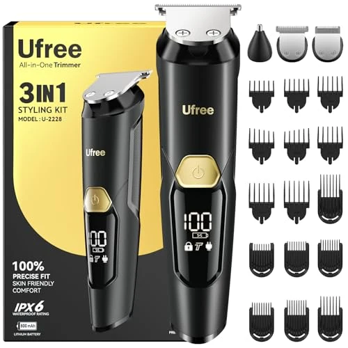 Organic U 3-in-1 Beard Trimmer for Men IPX6 Waterproof Electric Razor Shaver Hair Mustache Body Nose Trimmer Type-C Clippers Husband Father boy Excellent