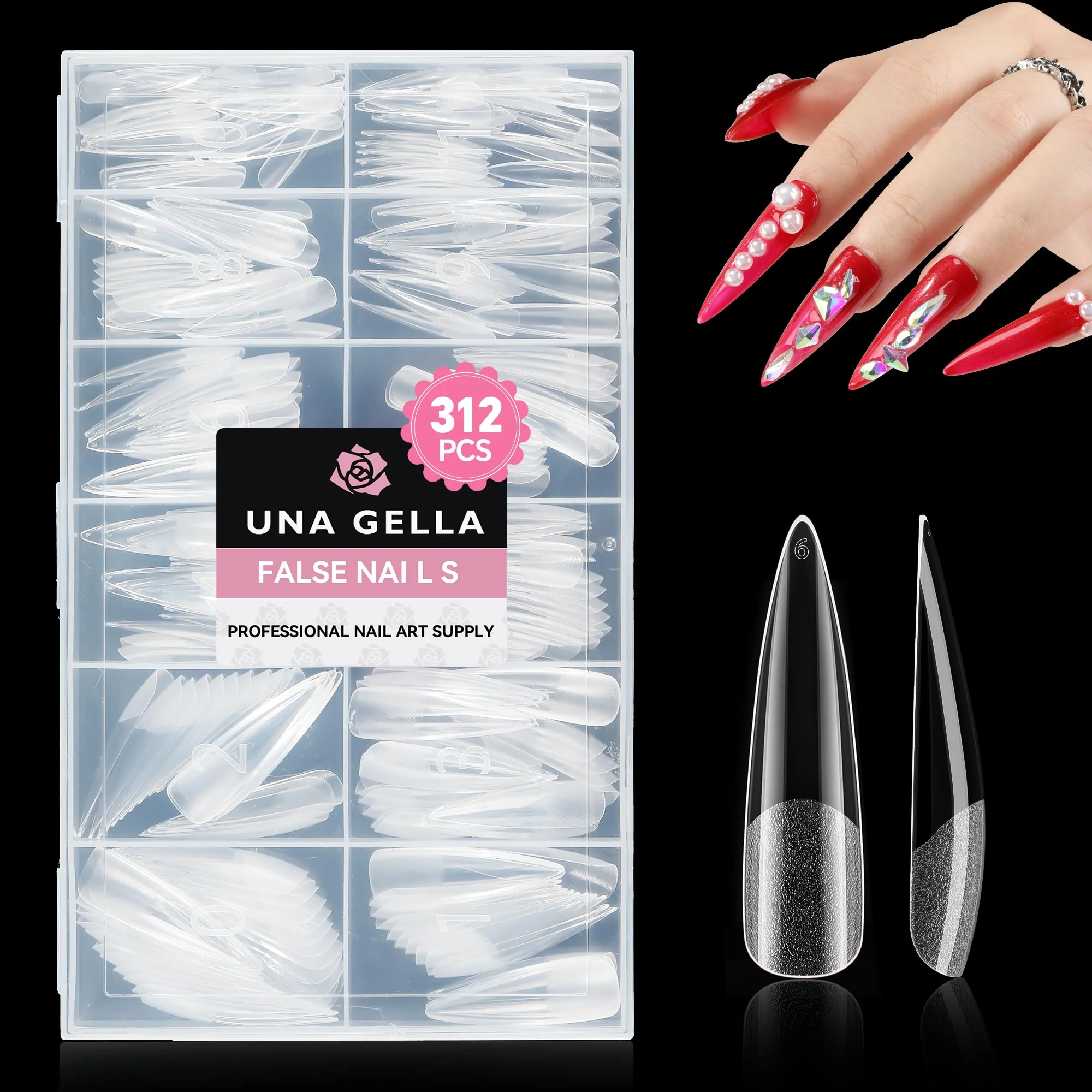 Contemporary UNA GELLA XXL Stiletto Nail Tips 312pcs Pre-shape Extra Long Stiletto Nails Tips Pre Etched Full Cover No Need File Clear Fake Nails for Party DIY Outstanding