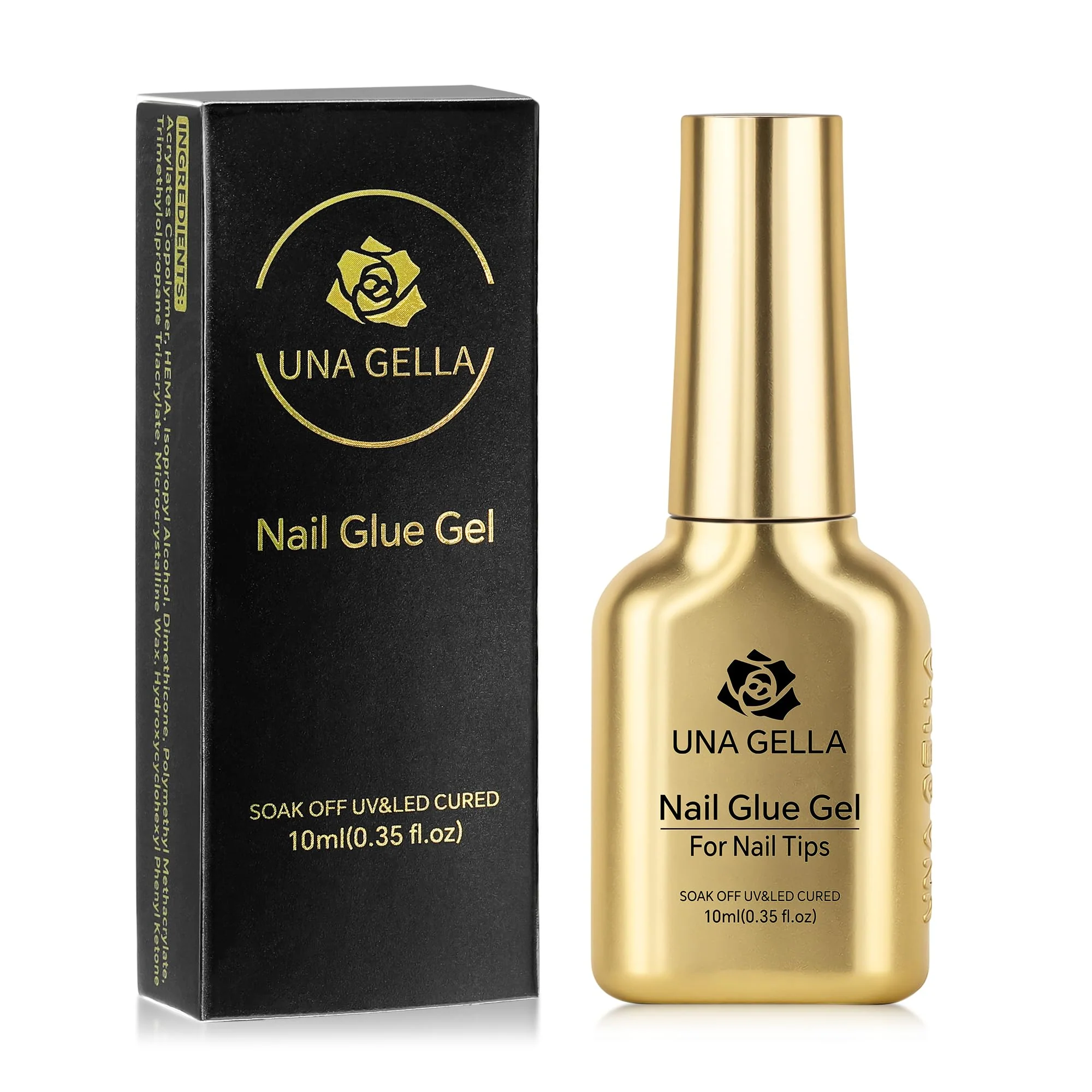 Professional UNA GELLA 6 in 1 Gel Nail Glue for Nails Tips 10ml Long Lasting U V Nail Glue Super Strong Brush On Glue for Base Blooming Gel for Clear False Nail Responsible
