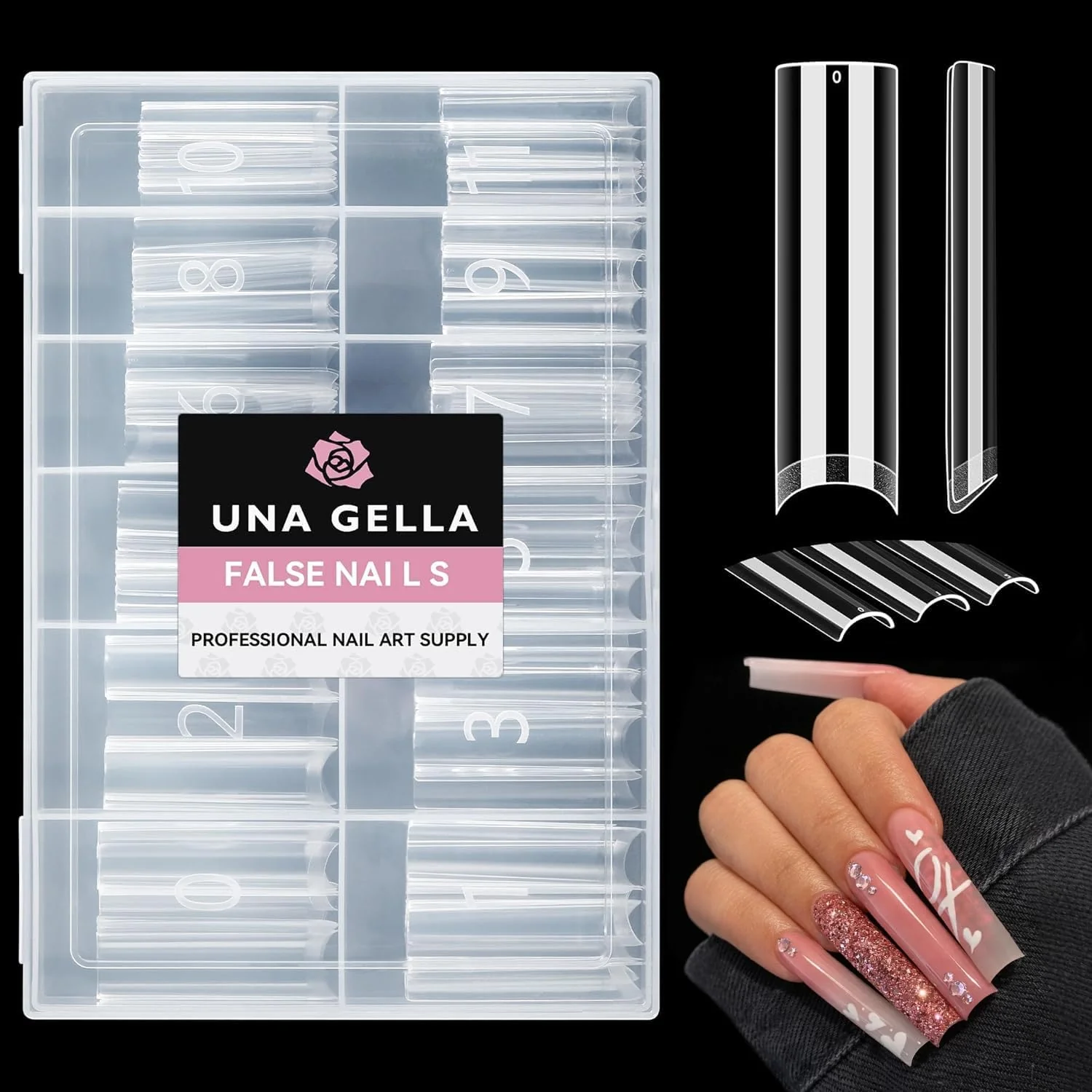 Lightweight UNA GELLA Nail Tips Square XXL Tips 120 PCS No C Curve Gel Tips Extra Long Square Straight Nails Half Fake Nail Tips No Trace for Acrylic Nails Tips Detailed