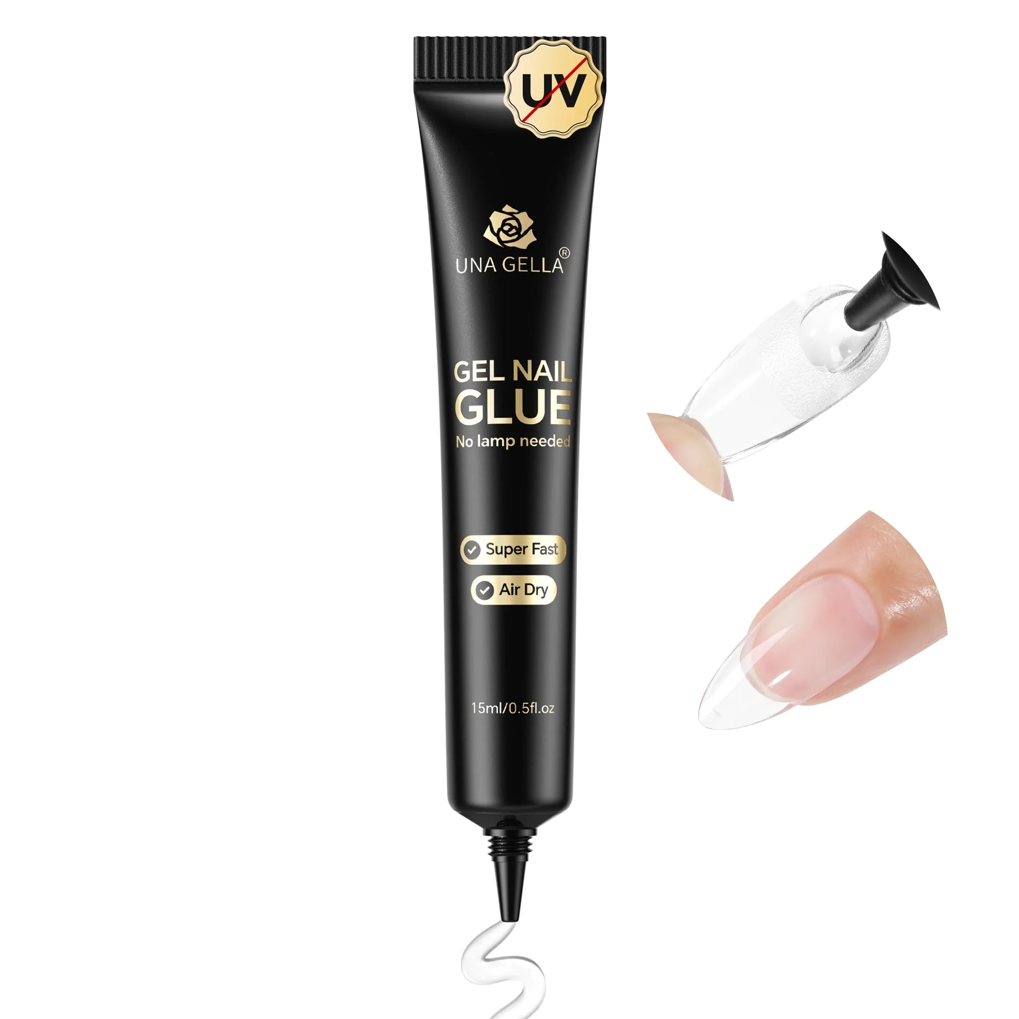 World-Class UNA GELLA Gel Nail Glue No U V Light 15ml Super Strong Nail Glue for Press On Nails Clear Acrylic Nails Tips Air-dry Strong-hold Formula Trendy