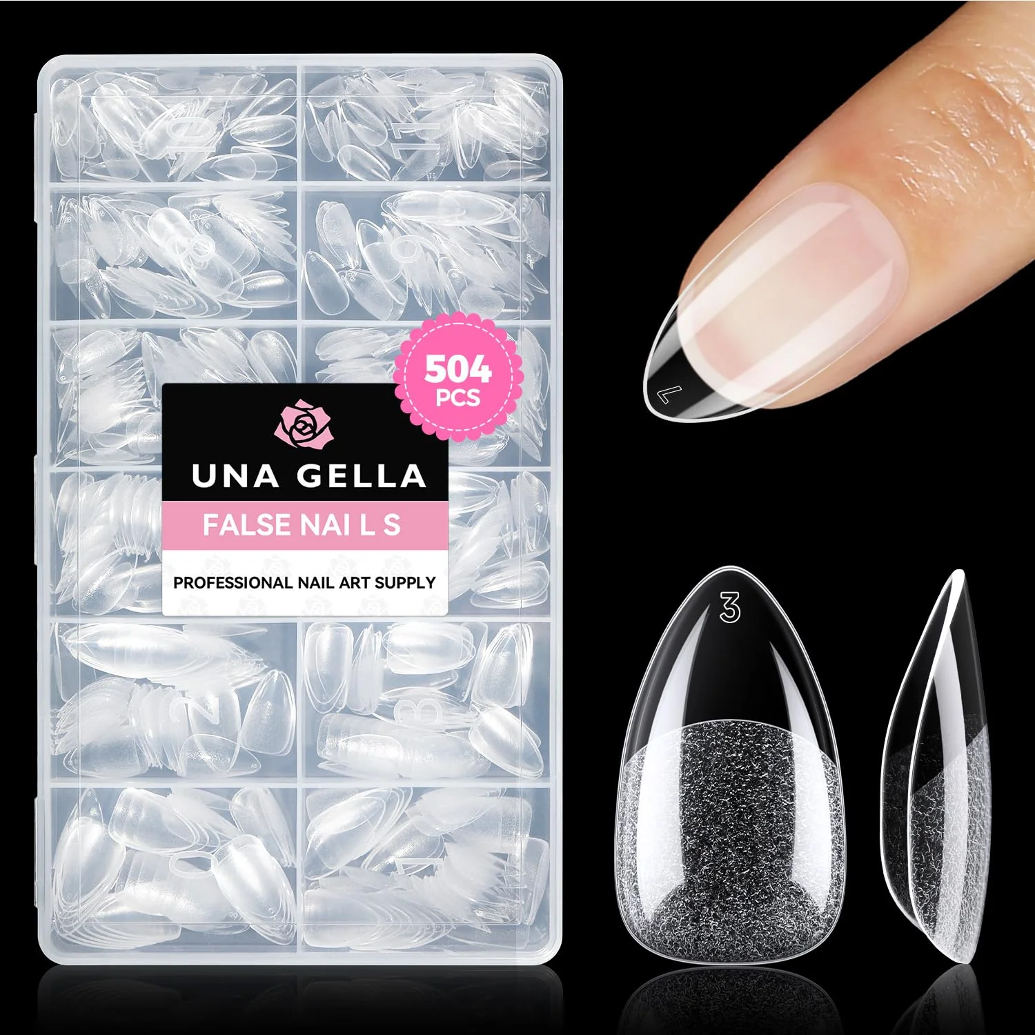 Verified UNA GELLA Short Almond Nail Tips 504PCS Short Fake Nails Soft Press On Gel Nail Tips Pre Shaped Almond Shape Home Nail Extension Full Cover 12 Sizes Easy-to-Use