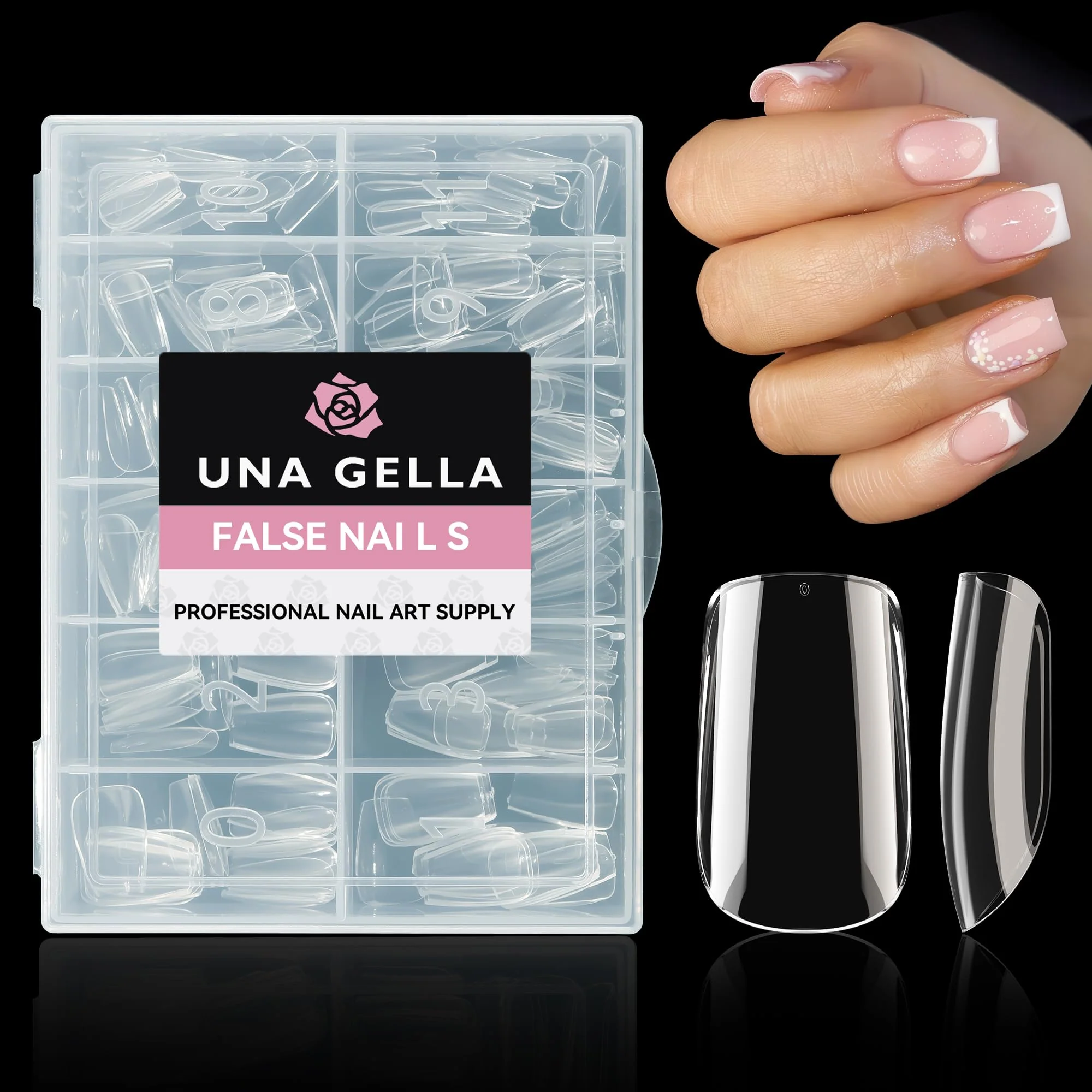 Fine UNA GELLA Short Square Nail Tips 504pcs Square Gel Nail Tips 12 Sizes Full Cover Clear Press On Nails Fake Nails Extension for Home DIY Salon Organic