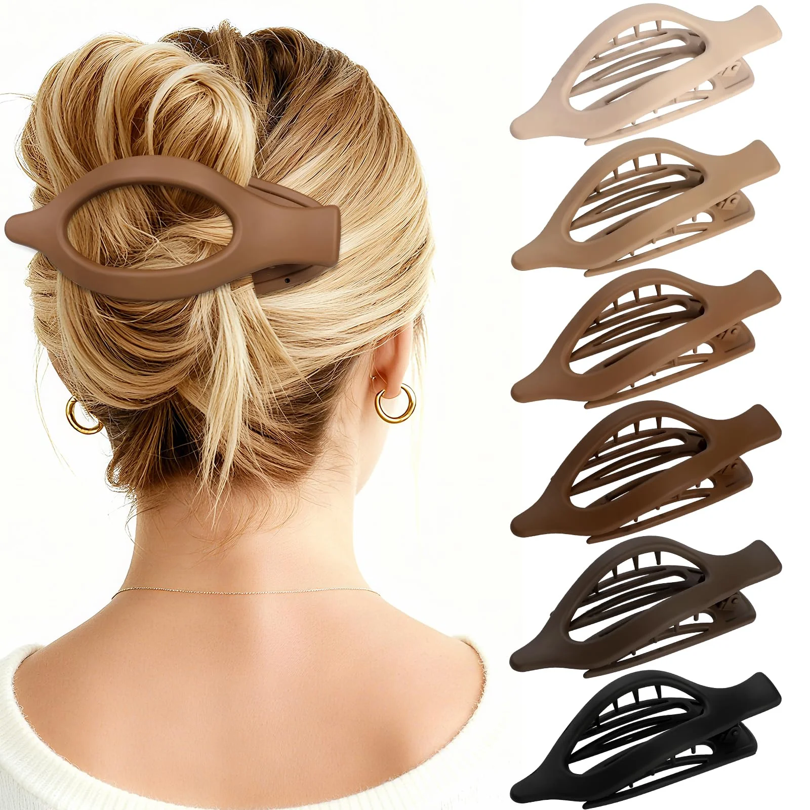 Reusable Flat Hair Clips for Women - 6 PCS French Flat Claw Clips Medium Hair Clips for Girls Large Hair Claw Clips for Thick or Thin Hair Strong Hold No Slip Fine
