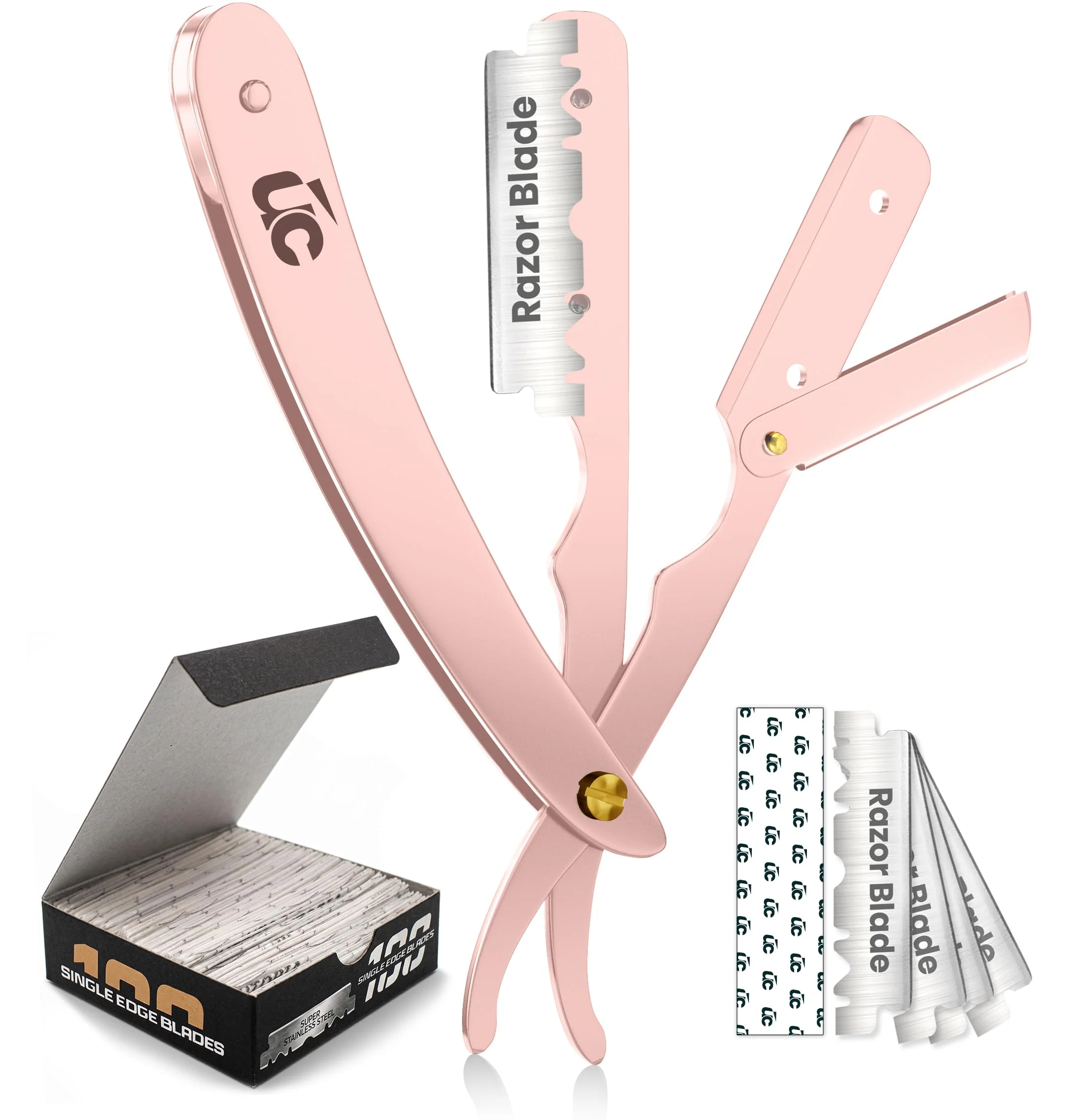 Exclusive Utopia Care Professional Straight Razor for Men Barber Straight Edge Razor Safety with 100 Pack Blades Rose Gold Outstanding