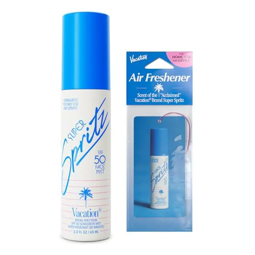 High-End Vacation Super Spritz SPF 50 Face Sunscreen Spray and Air Freshener Bundle 2.2 Fluid Ounces - Daily Face Mist Lightweight Water-Resistant Secure