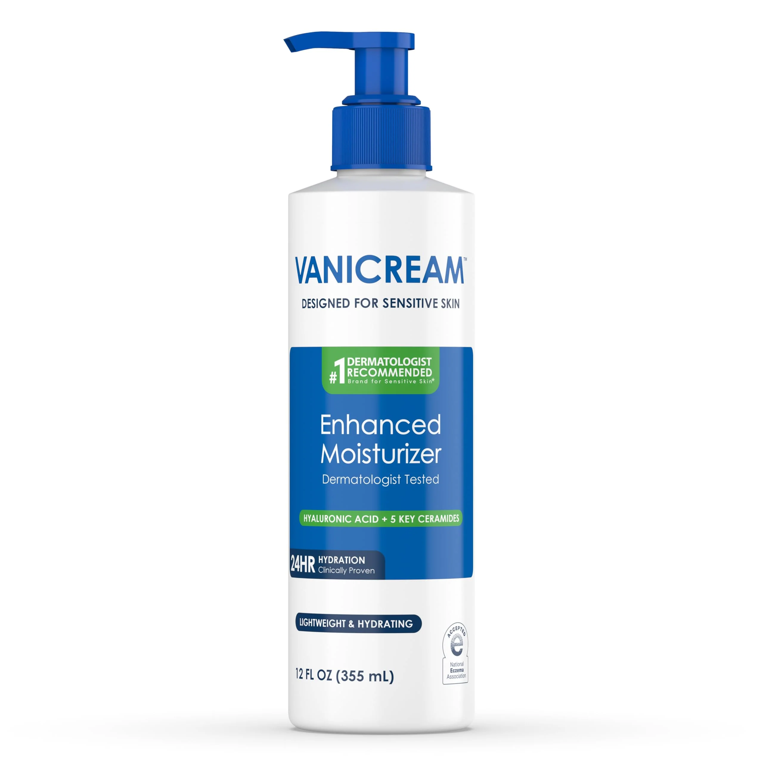 Luxury Vanicream Enhanced Moisturizer 12 Fl Oz Daily Body Lotion for Dry Sensitive Skin Clinically Tested 24Hr Hydration with Hyaluronic Acid Glycerin Sustainable