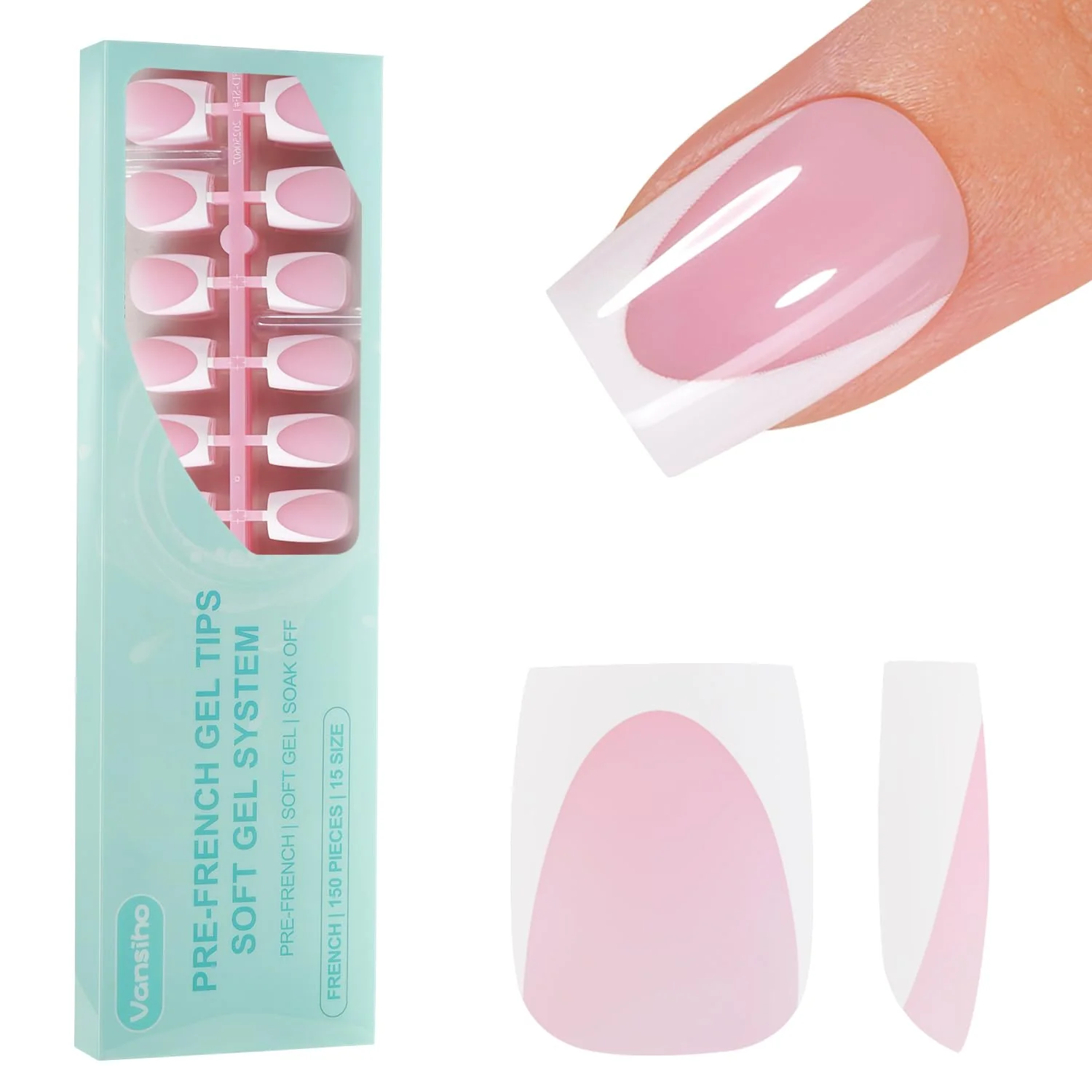 Sophisticated Vansiho Deep French Gel Nail Tips 150Pcs Short Square French Tips Press on Nails Pink Soft Gel Nails Fake Nails for Nail Art DIY 15 Sizes Premium Material