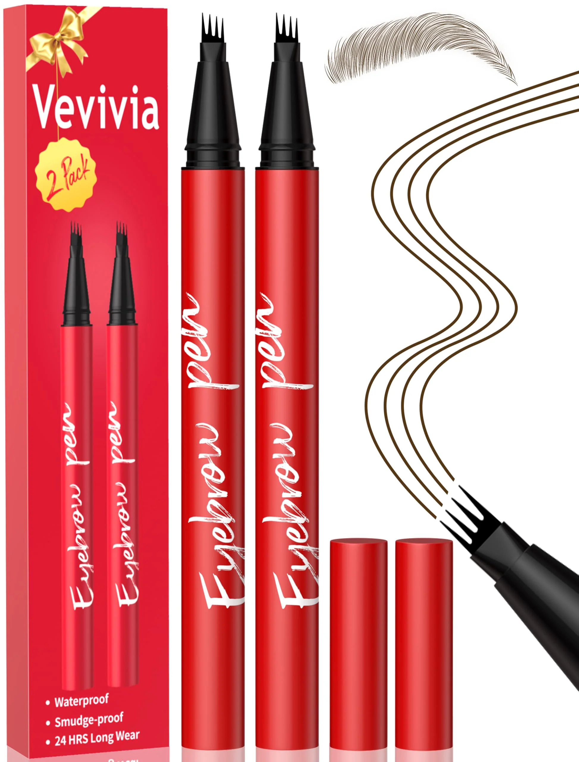 Refined Vevivia Beauty Eyebrow Pencils for Women - Eyebrow Pen 2 Pack Precise 4-Tip Brow Pencil for Natural-Looking Fuller Brows Hair-Like Strokes for All Clean