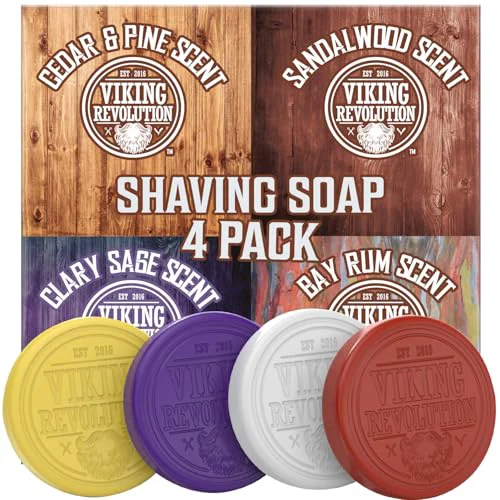 Easy-to-Use Viking Revolution Shaving Soap for Men - Shave Soap for Use with Shaving Brush and Bowl for Smoothest Wet Shave Shaving Soap Puck - 4 Pack Variety Trusted