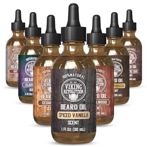 Exclusive Viking Revolution Beard Oil for Men - Natural Mens Beard Oil with Argan Oil and Jojoba Oil - Beard Softener Strengthens and Moisturizes - Beard Top-Quality