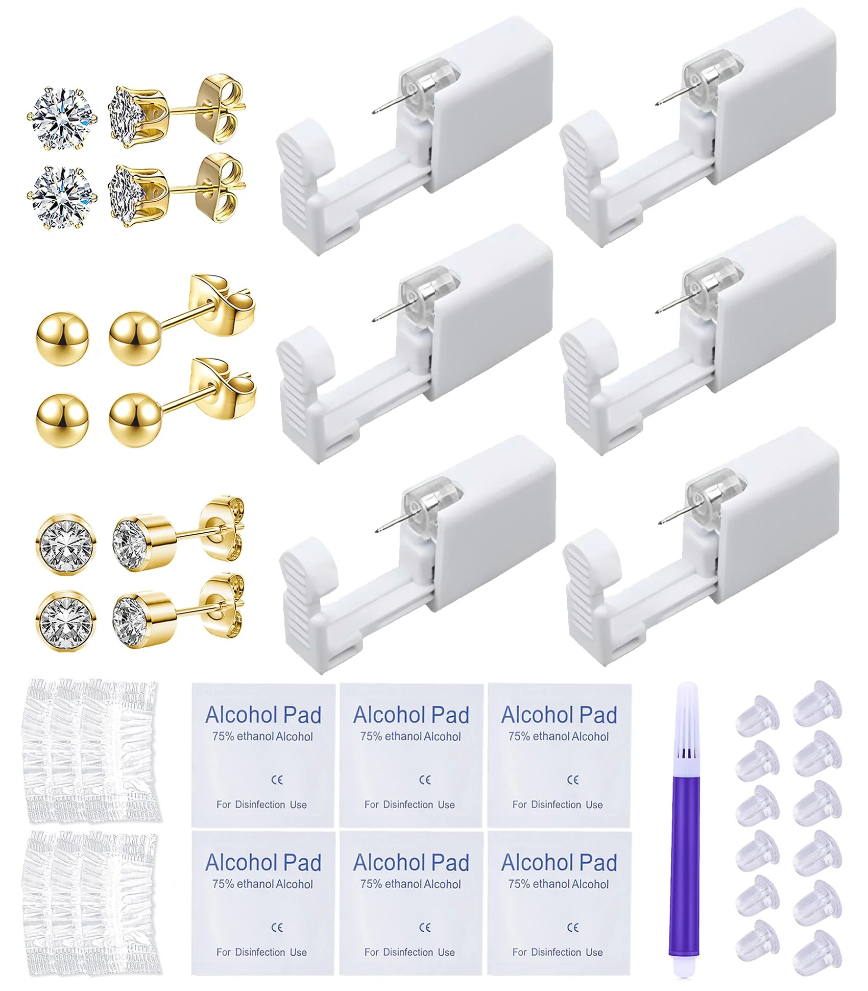 Natural VitaCool Ear Piercing Kit Disposable Ear Cartilage Piercing Gun 3mm Studs Excellent