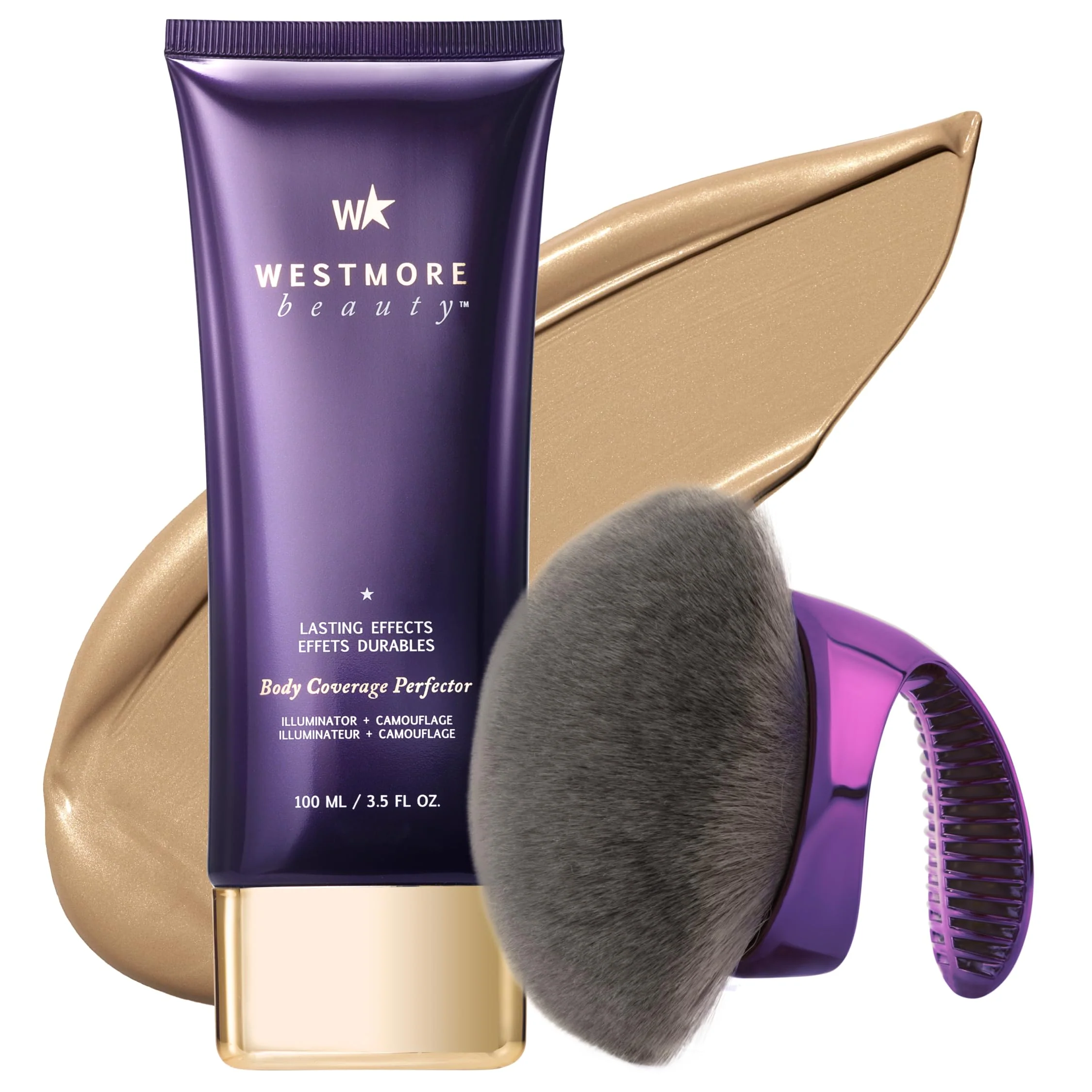 High-Quality Westmore Beauty Body Coverage or x Blend Blur Body Brush Kabuki Brush - Waterproof Leg Body Makeup - Tattoo Cover Up Makeup - 7 Oz Golden Detailed