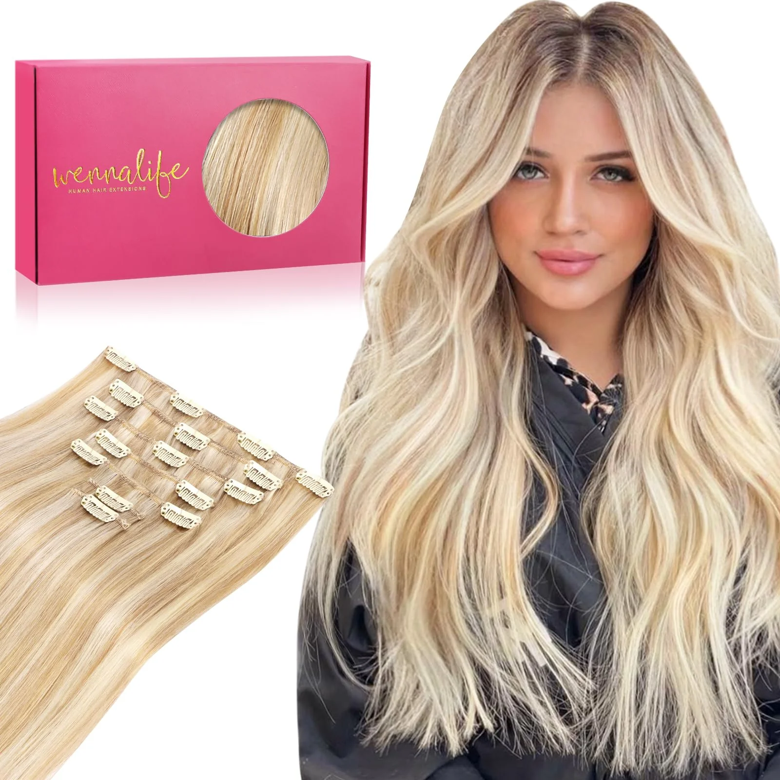 Expertly Made WENNALIFE Hair Extensions Clip In 9pcs 24inch 150g Dirty Blonde Highlighted Bleach Blonde Thicker Clip In Hair Extensions Human Hair Remy hair Prestigious