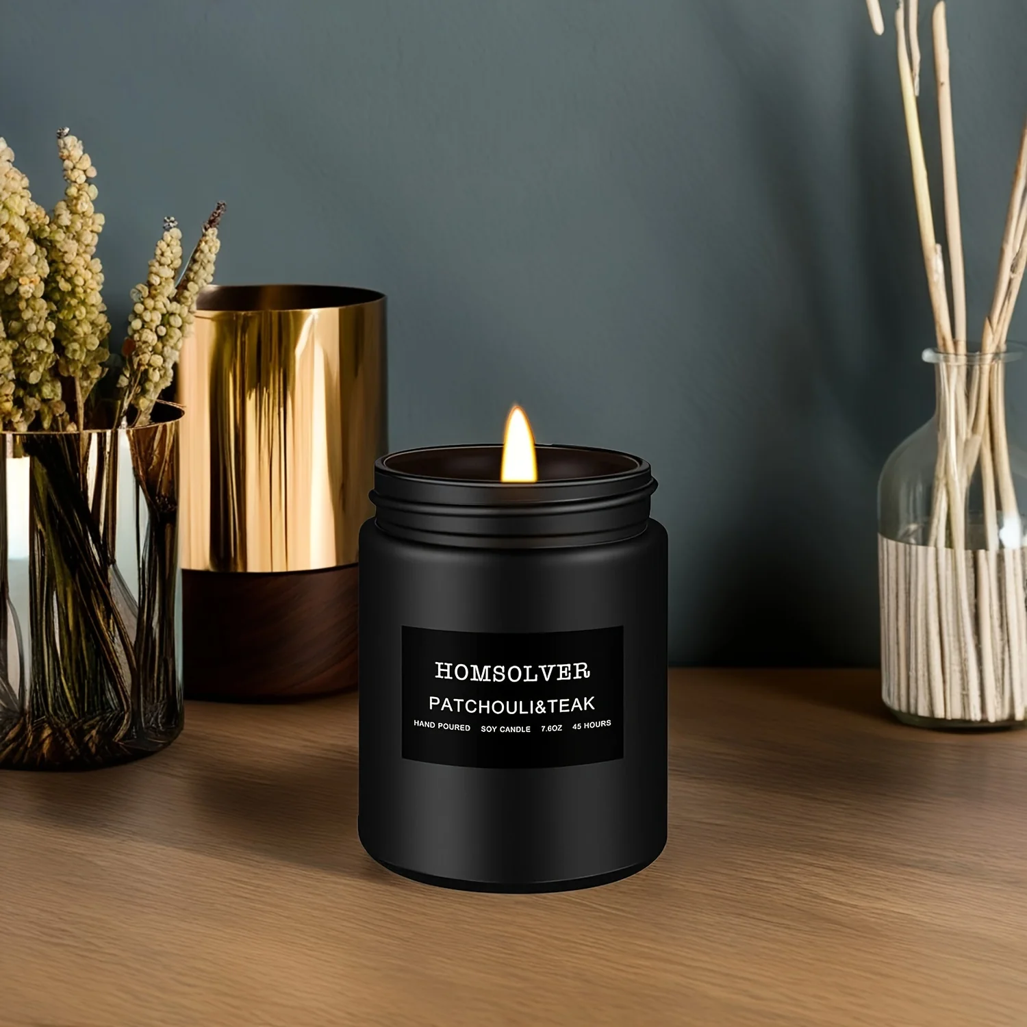 Elite Patchouli Teak Soy Candle – 50-Hour Burn Black Jar Natural