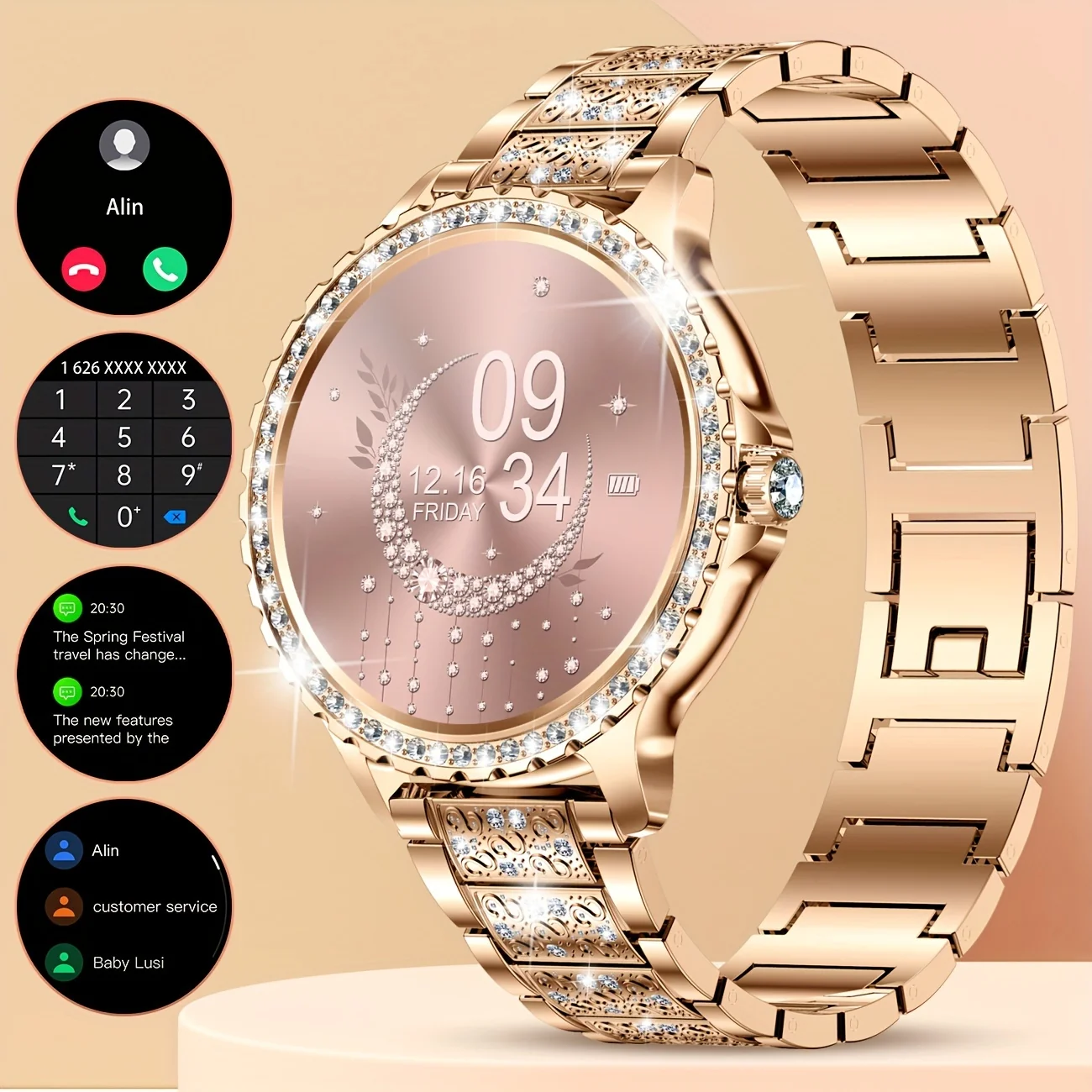 High-End LIGE Women's Smart Watch – Calls Fitness Gold iOS Android