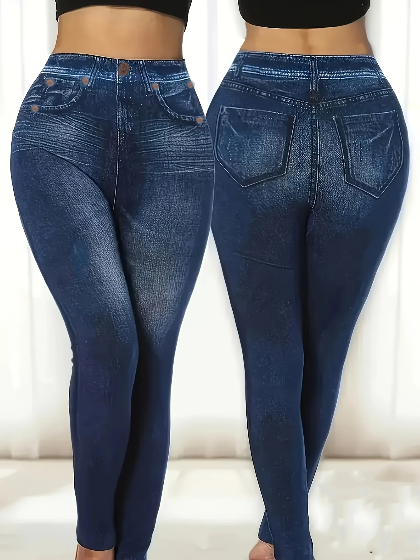 Certified 2-Pack Stretch Denim-Look Yoga Pants With Faux Pockets Classic