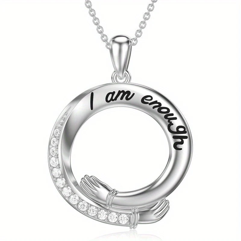Environmentally Friendly I Am Enough Hug Pendant Necklace with Rhinestones Gift World-Class
