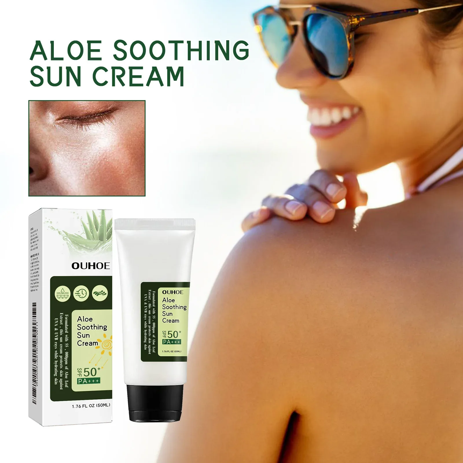 Easy-to-Use Aloe Sun Cream UV Protection and Soothing Moisturizer for Face and Skin Care Sustainable