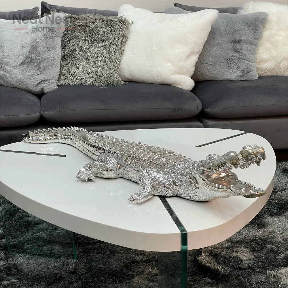 Luxury Ambrose Diamond Encrusted Chrome Crocodile Box – 34 Luxe Décor Flexible