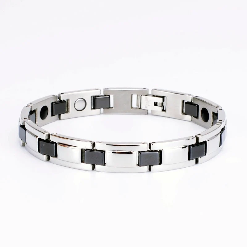 Premium Stainless Steel Energy Bracelet 4-in-1. Silver Black color. Model SY370D Elegant