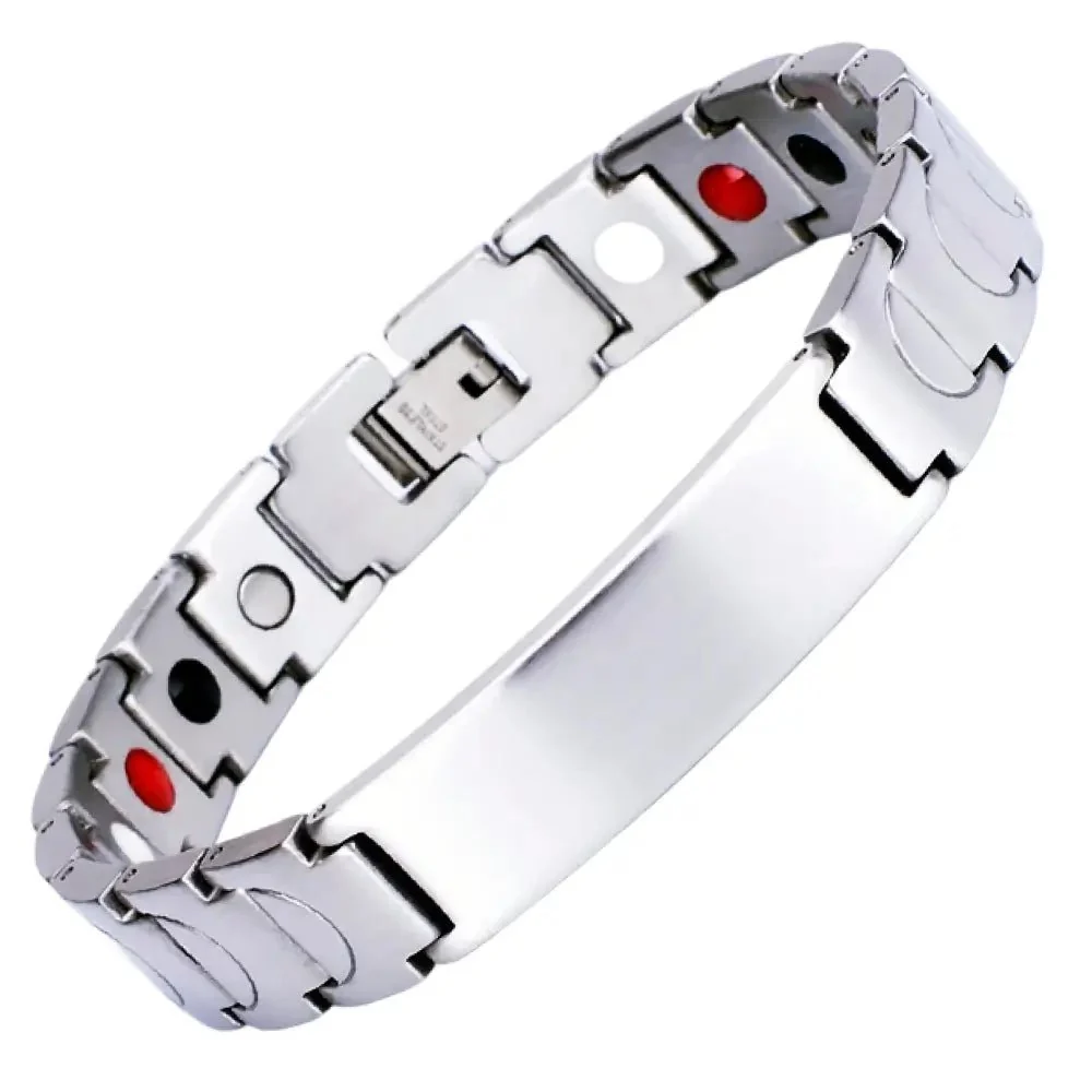Powerful Stainless Steel Energy Bracelet 4-in-1. Silver color. Model SY050 Fine Crafted