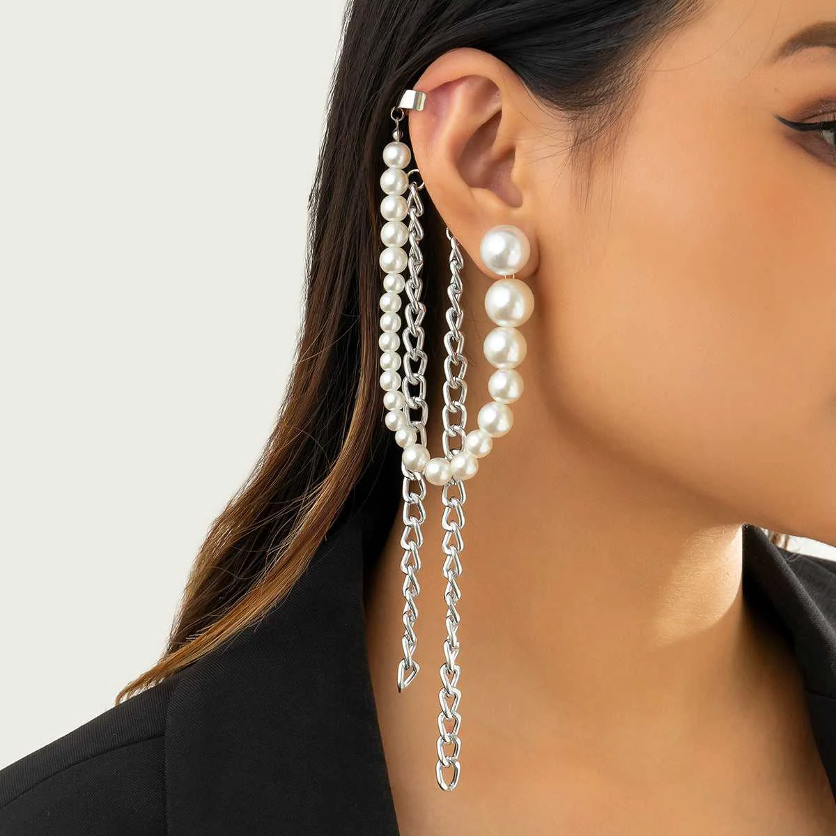 Next-Generation Pearl Silvertone Tassel Ear Cuff Consistent