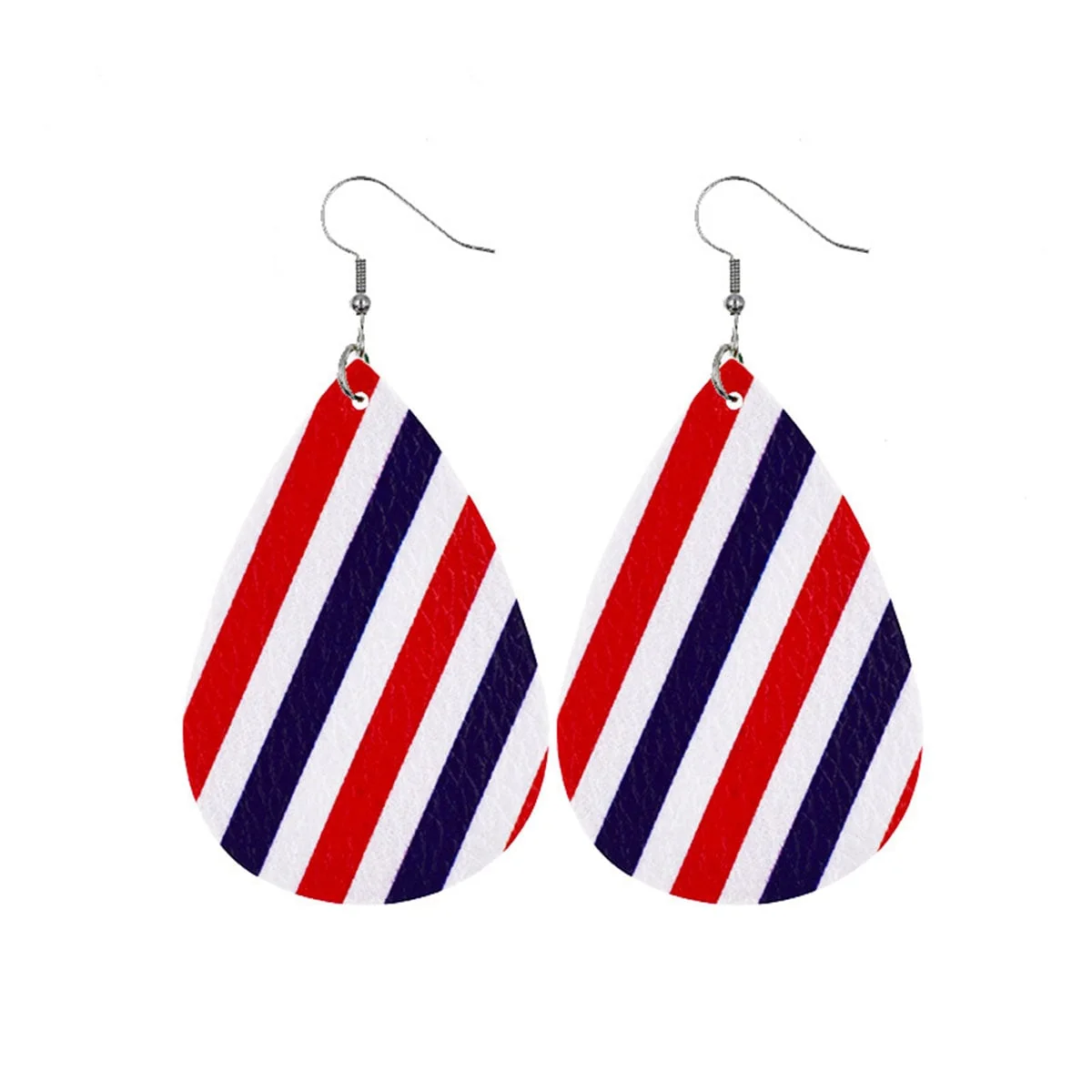 Long-Lasting Red Blue Polystyrene Stripe Teardrop Drop Earrings High-Quality