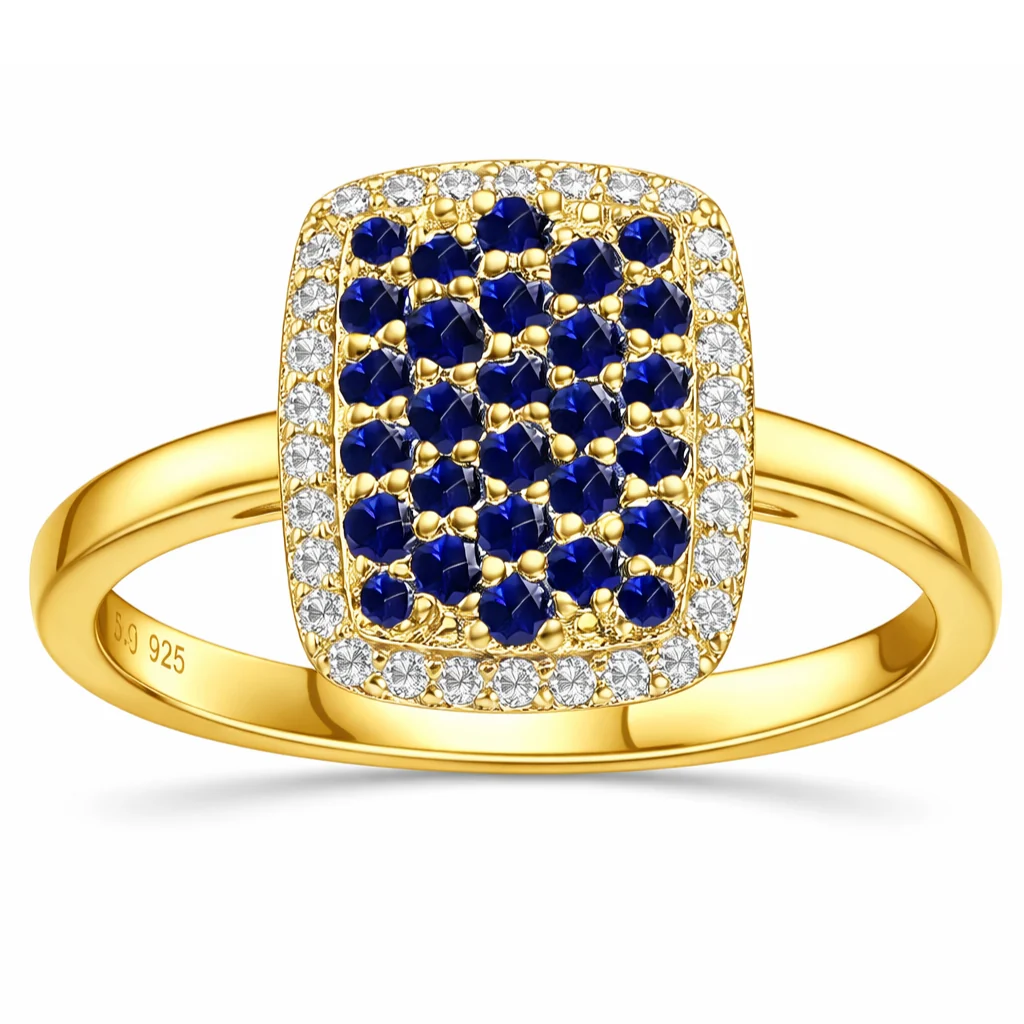 Dependable 0.70 Ct Round Blue Sapphire Prong 22k Gold Vermeil Cushion Statement Ring Detailed