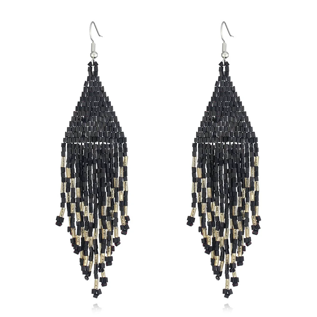 Carefully Designed Black Silvertone Tassel Drop Earrings High-Grade