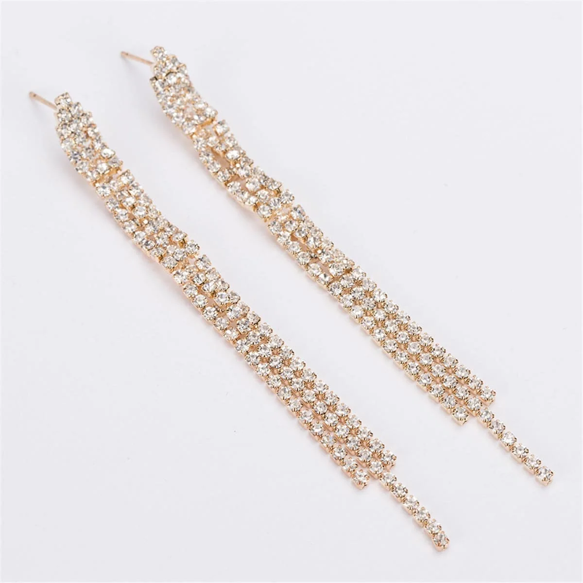 Classic Cubic Zirconia Goldtone Three-Line Drop Earrings Refined